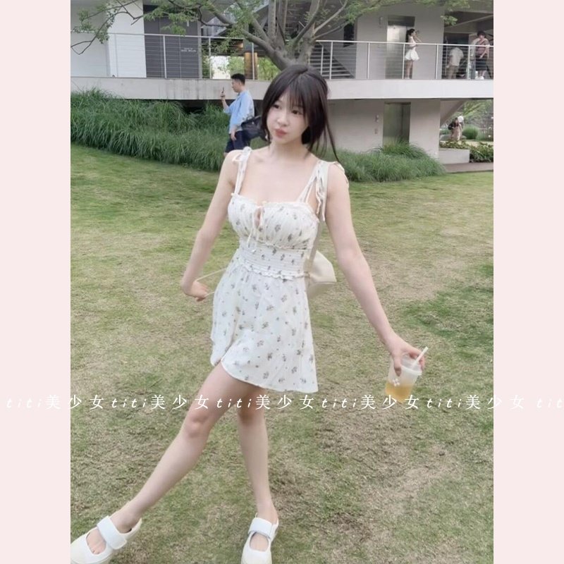 【TiTi美少女】纯欲风碎花清纯绑带吊带收腰紧身无袖甜美连衣裙裤,淘宝优惠券,粉丝福利购,淘宝优惠卷