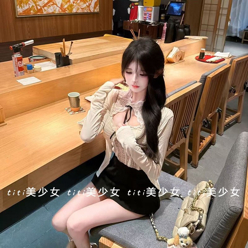 【TiTi美少女】纯欲蕾丝衫蝴蝶结袖套甜辣妹短款白色上衣带袖套,淘宝优惠券,粉丝福利购,淘宝优惠卷