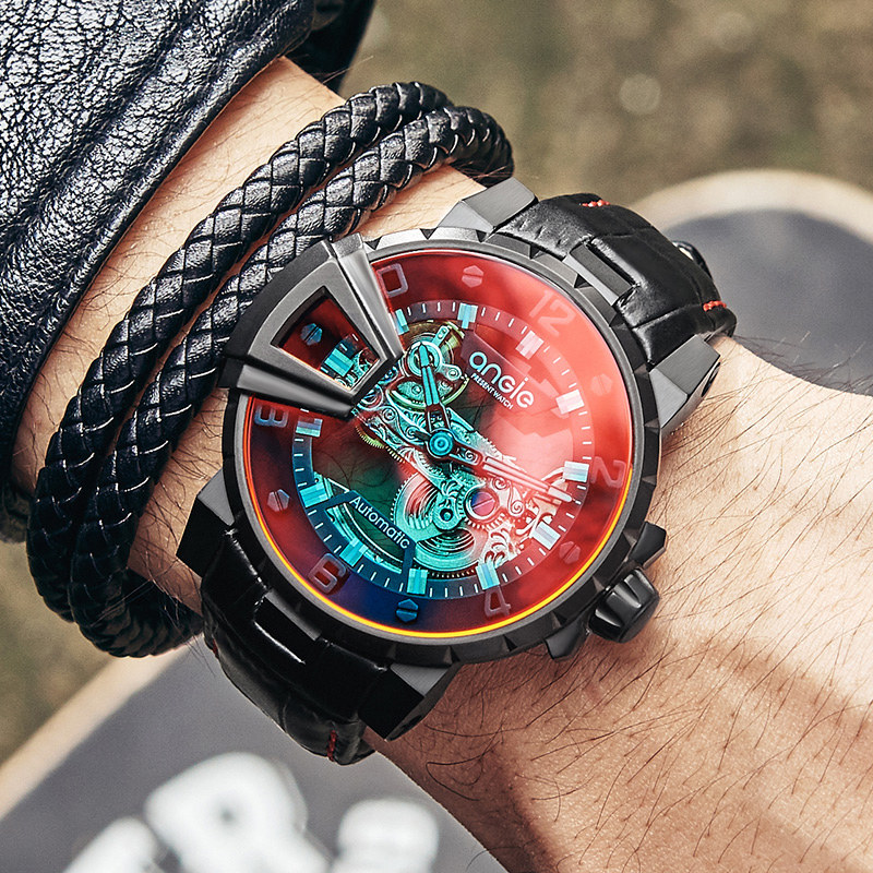 angie男士镂空瑞士学生潮流机械表 angie昕亿威国产腕表