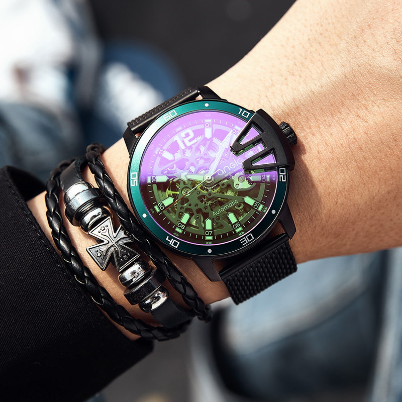 angie男士男款全自动镂空机械表 angie昕亿威国产腕表