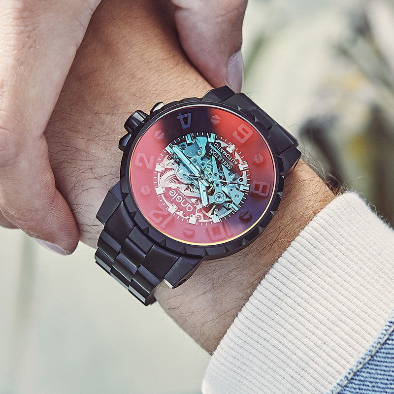 【情人节礼物】angie男士国黑机械表 angie昕亿威国产腕表