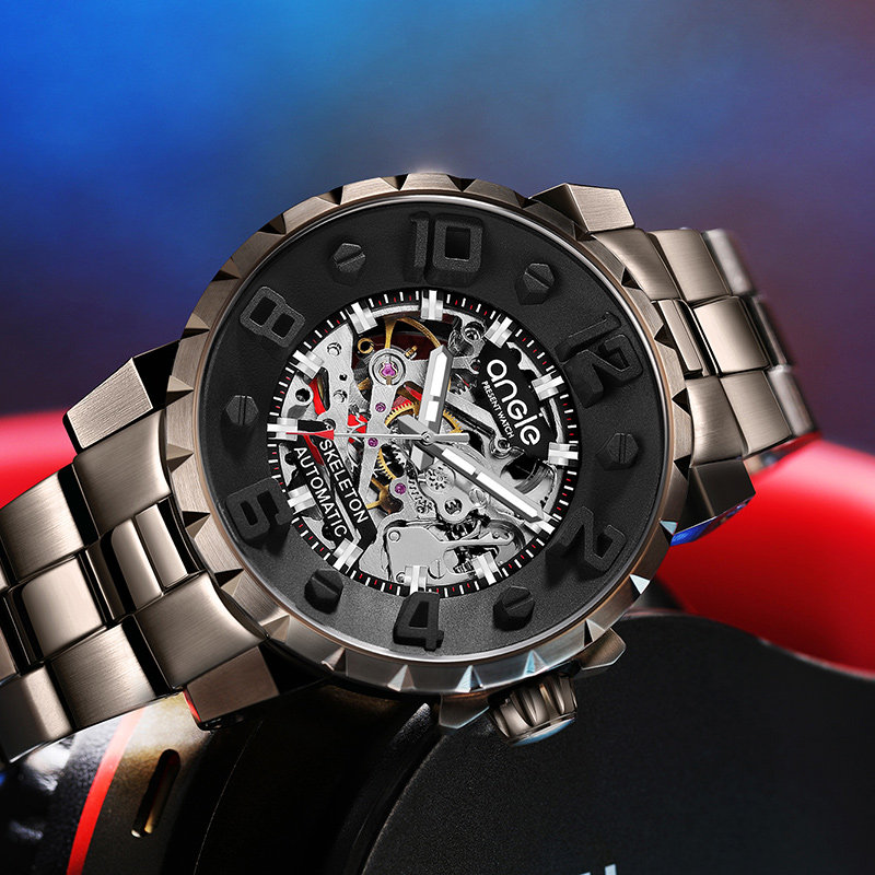 angie男士正品镂空全自动机械表 angie昕亿威国产腕表