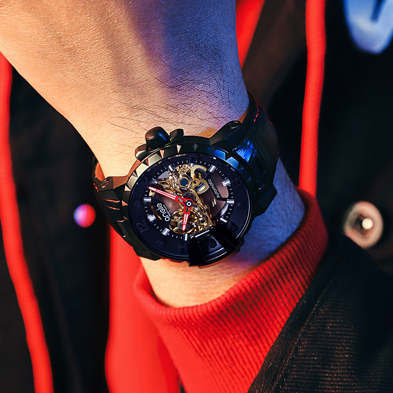 angie男士镂空瑞士学生潮流机械表 angie昕亿威国产腕表