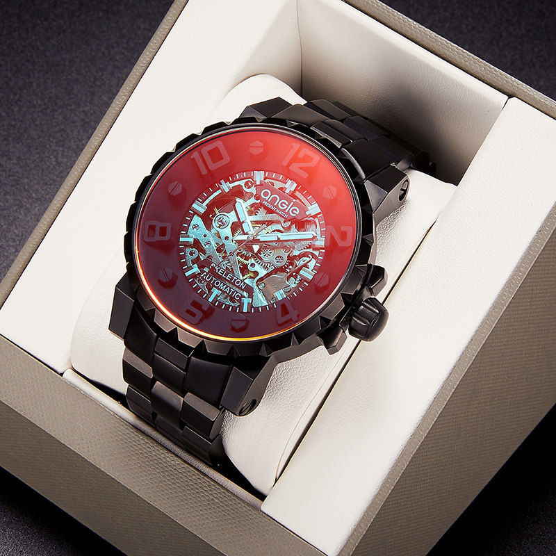 angie男士正品镂空全自动机械表 angie昕亿威国产腕表