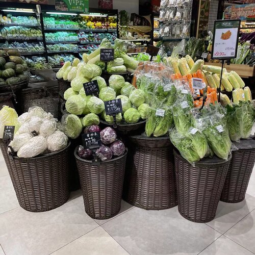 藤编水果篮超市堆头篮收纳篮果蔬篮展示蓝美陈列筐货架圆形托盘篮 - 图1