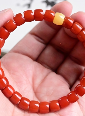 正品天然南红手串7-8mm川料南红樱桃红精工直切手串文玩珠宝饰品
