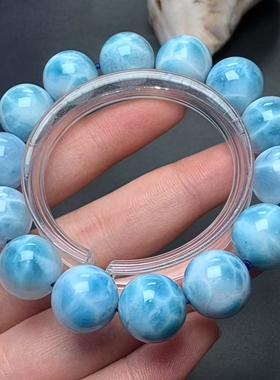 正品天然多米尼加冰种拉利玛海纹石14mm圆珠手串龟纹手链珠宝饰品