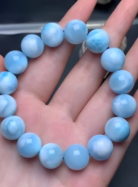 正品天然多米尼加冰种拉利玛海纹石14mm圆珠手串龟纹手链珠宝饰品