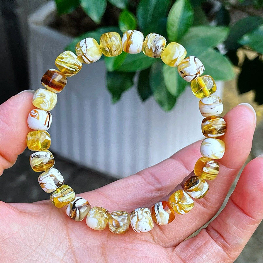 正品天然俄料精品金瓷白沁色溶洞蜜蜡8.5mm老型手链文玩珠宝饰品,淘宝优惠券,粉丝福利购,淘宝优惠卷