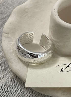 S925纯银碎冰冰泥鳅背戒指女