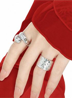 S925纯银车花锤纹宽版戒指