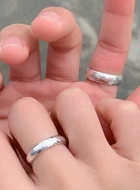 足银手工捶打戒指女开口男女