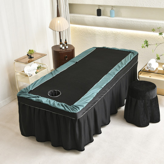 法式复古美容床罩四件套小香风高档黑色按摩美容院专用床罩套网红