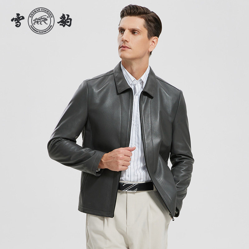 雪豹真皮男皮衣头层绵羊皮商务休闲时尚轻奢体制内翻领行政皮外套,淘宝优惠券,粉丝福利购,淘宝优惠卷