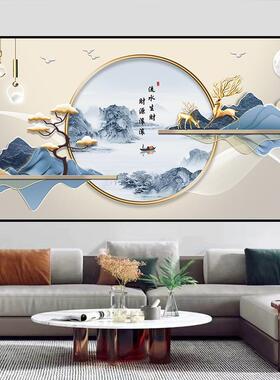 新中式客厅装饰画麋鹿山水贴画喜庆福字年画沙发背景墙轻奢墙壁画