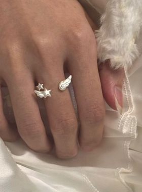 s925天使星星翅膀戒指送女友礼物