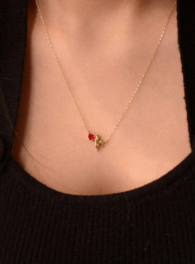 s925红色锆石爱心天使项链送女友