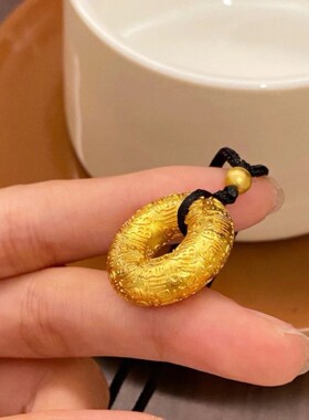 新中式国潮风精致古法立体实心浮雕百福同心圆甜甜圈平安扣项链女