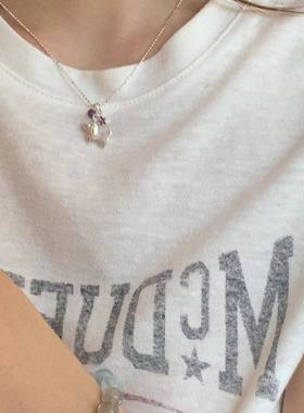 s925银紫色锆石小狗推拉锁骨链女