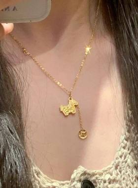 s925银爆闪碎冰冰小马铜钱项链女