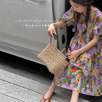 High-end oil painting girl dress with dress and summer clothing Bubbles Short Sleeves Children 2023 new Summer Korean childrens dress princess dress