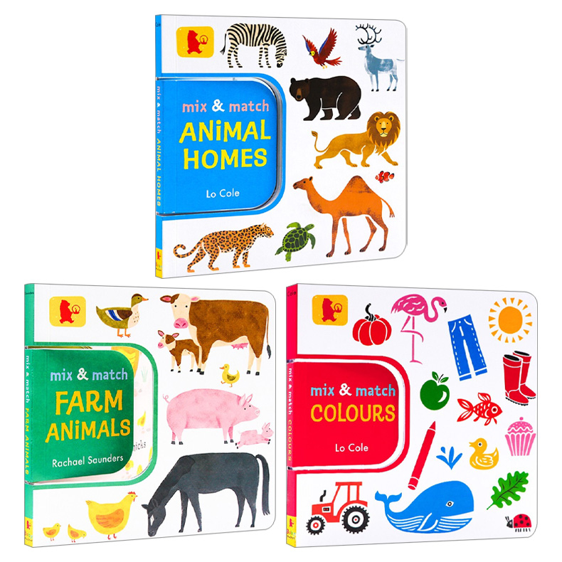 英文原版 Mix and Match Farm Animals/Colours/Animal Homes 配对游戏翻翻书系列3册 儿童英语趣味纸板书  进口书籍 - 图0