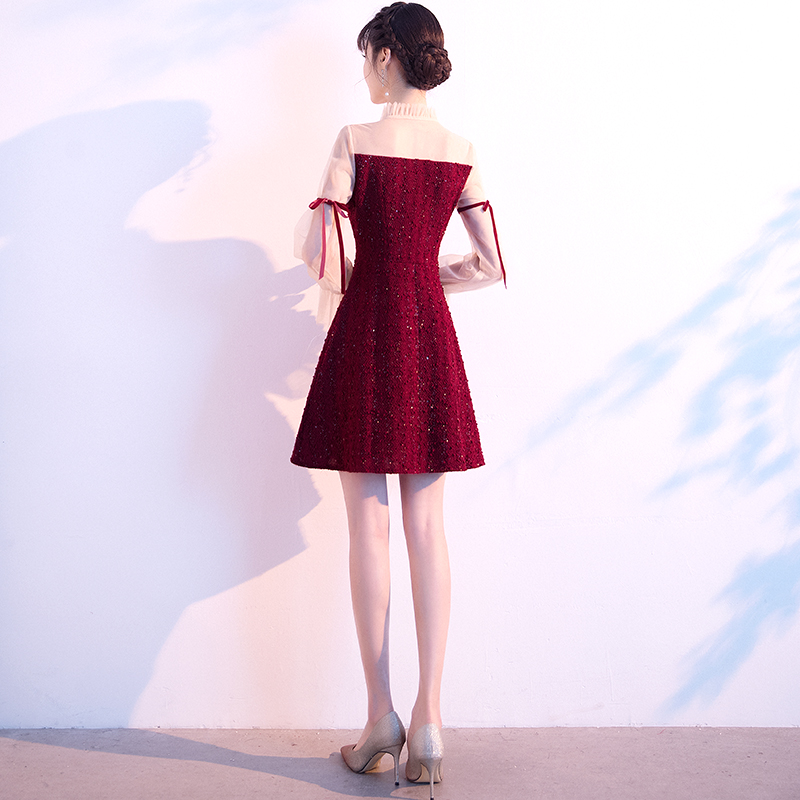 红色长袖裙子2024新款法式连衣裙女夏季温柔风仙女裙赫本风小红裙