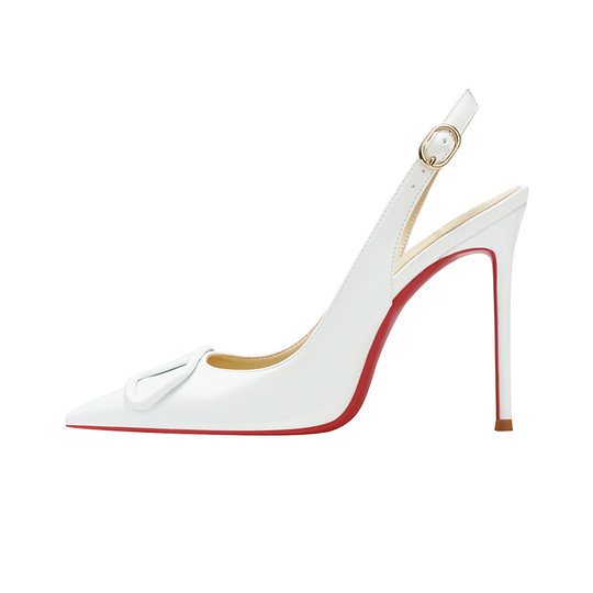 2025春夏新款漆皮裸色V扣高跟鞋女细跟 法式性感尖头后空包头凉鞋