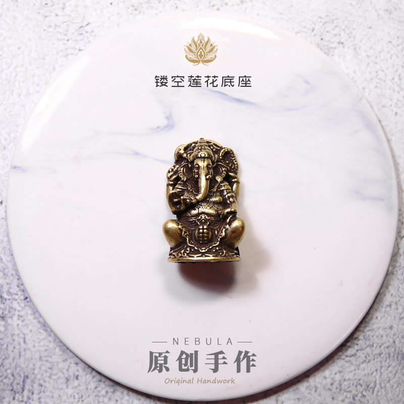 纯黄铜手工仿古泰国印度湿婆之子财神象头神迦尼萨居家车载摆件 - 图1