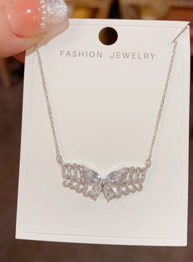 气质时尚简约满钻蝴蝶吊坠项链女个性甜美百搭超闪锁骨链小众高级