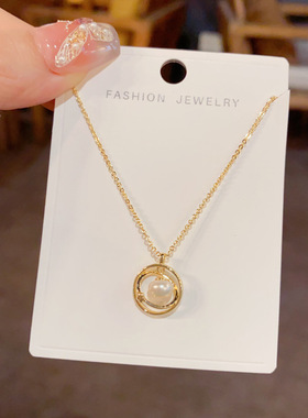 时尚百搭金属圆环淡水珍珠项链女知道气质简约小众轻奢高级锁骨链