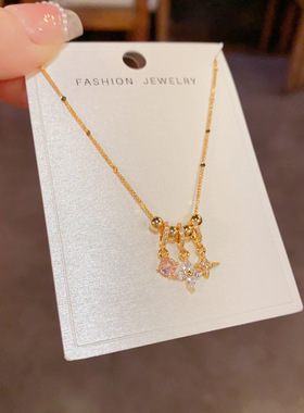 轻奢百搭镶钻芒星锁骨项链