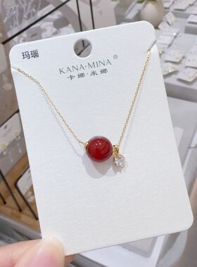 卡娜米娜极简风珠珠吊坠项链女气质个性时尚仿珍珠设计感锁骨链