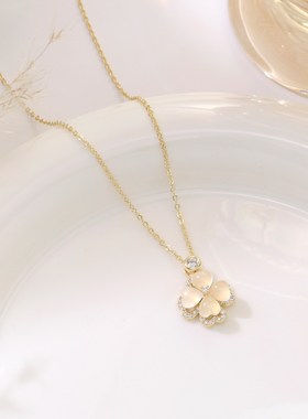 夏季新款四叶草锆石项链女微镶锆石高级感时尚百搭吊坠环保电镀项
