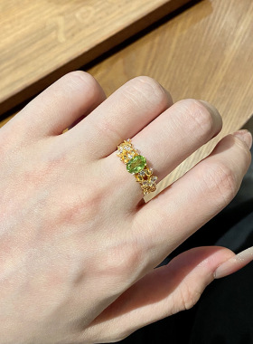 小红书爆款紫荆花纯银s925戒指女天然彩宝水晶石高级轻奢风手饰女