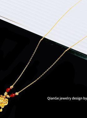 卡娜米娜 国潮气质红色玛瑙平安锁项链女 时尚新中式设计感锁骨链