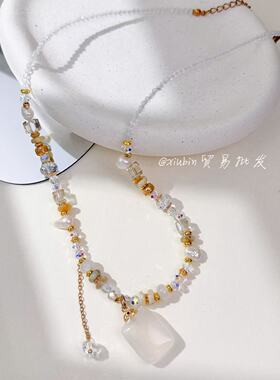 天然白玉髓吊坠淡水珍珠不规则水晶项链2026新款小众轻奢锁骨链