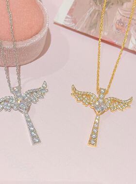 天使之翼爱心十字架项链轻奢小众高级感锁骨链浪漫主义甜美项链