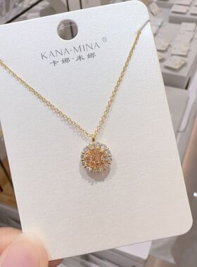 卡娜米娜简约超闪圆形几何吊坠项链女精美个性时尚设计感锁骨链