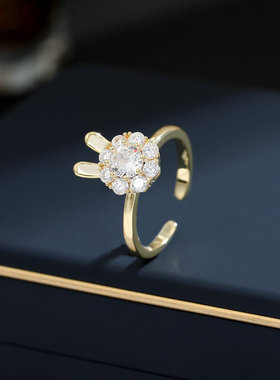 小众设计感甜美气质食指戒指环开口可调节旋转精致可爱小兔子戒指