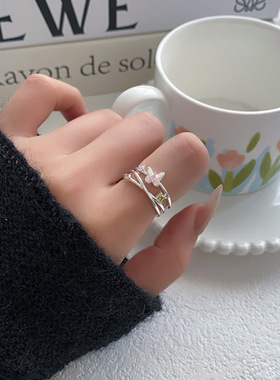 ins风春季小清新蝴蝶星星可调节开口指环戒指小众高级轻奢食指戒