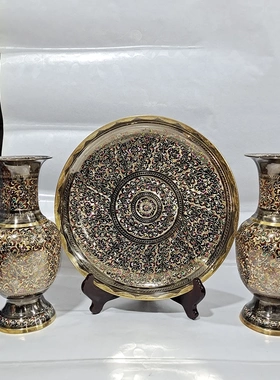 瓶高25cm盘高30cm巴基斯坦进口手工彩点墙壁挂盘家居酒店餐厅