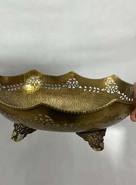 纯铜手工锤纹果盘摆件家居客厅装饰品复古工艺礼品果篮纯铜民族