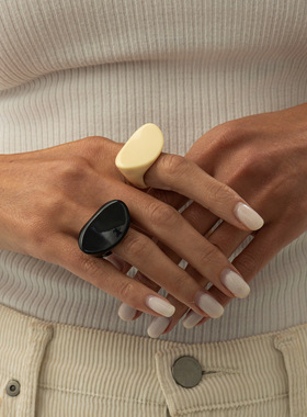 欧美跨境饰品 时尚通勤切面树脂宽戒指 ins简约素圈几何指环Rings