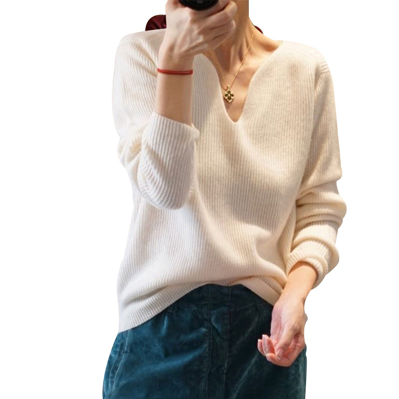 颜值在线 温柔气质 竖螺纹V领100%羊绒衫女秋冬套头纯羊绒毛衣3色,淘宝优惠券,粉丝福利购,淘宝优惠卷