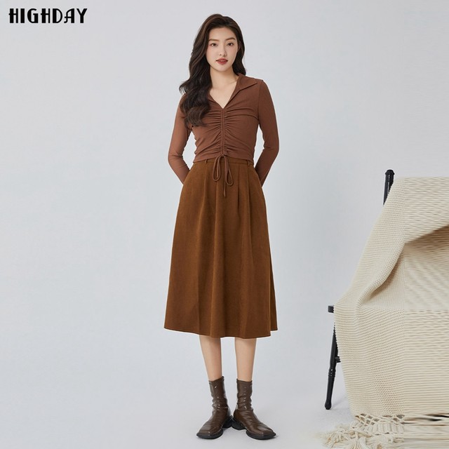 Xuanri a-line skirt with pocket design high waist skirt