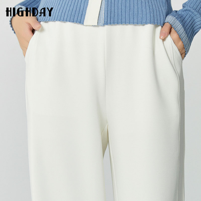 轩日2025商场同款女装高腰白色休闲裤女松紧腰开叉垂感直筒裤长裤