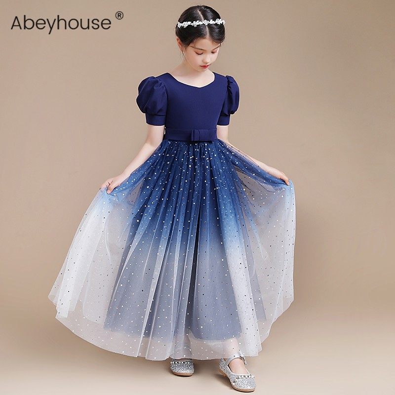 儿童礼服高档钢琴演出服藏青色星空沙公主裙乐团演奏主持长裙超仙,淘宝优惠券,粉丝福利购,淘宝优惠卷