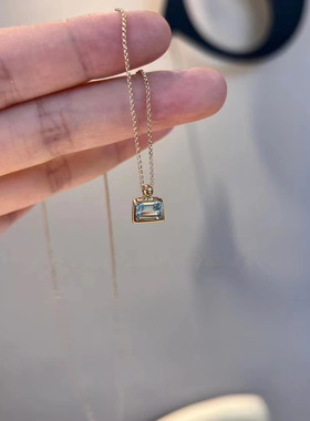925纯银极简方糖海蓝宝石香水瓶项链女水晶吊坠小冰糖锁骨链新款
