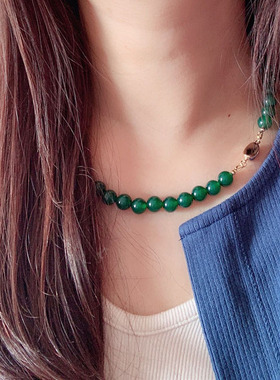 绿玛瑙串珠新中式卫衣锁骨链显白